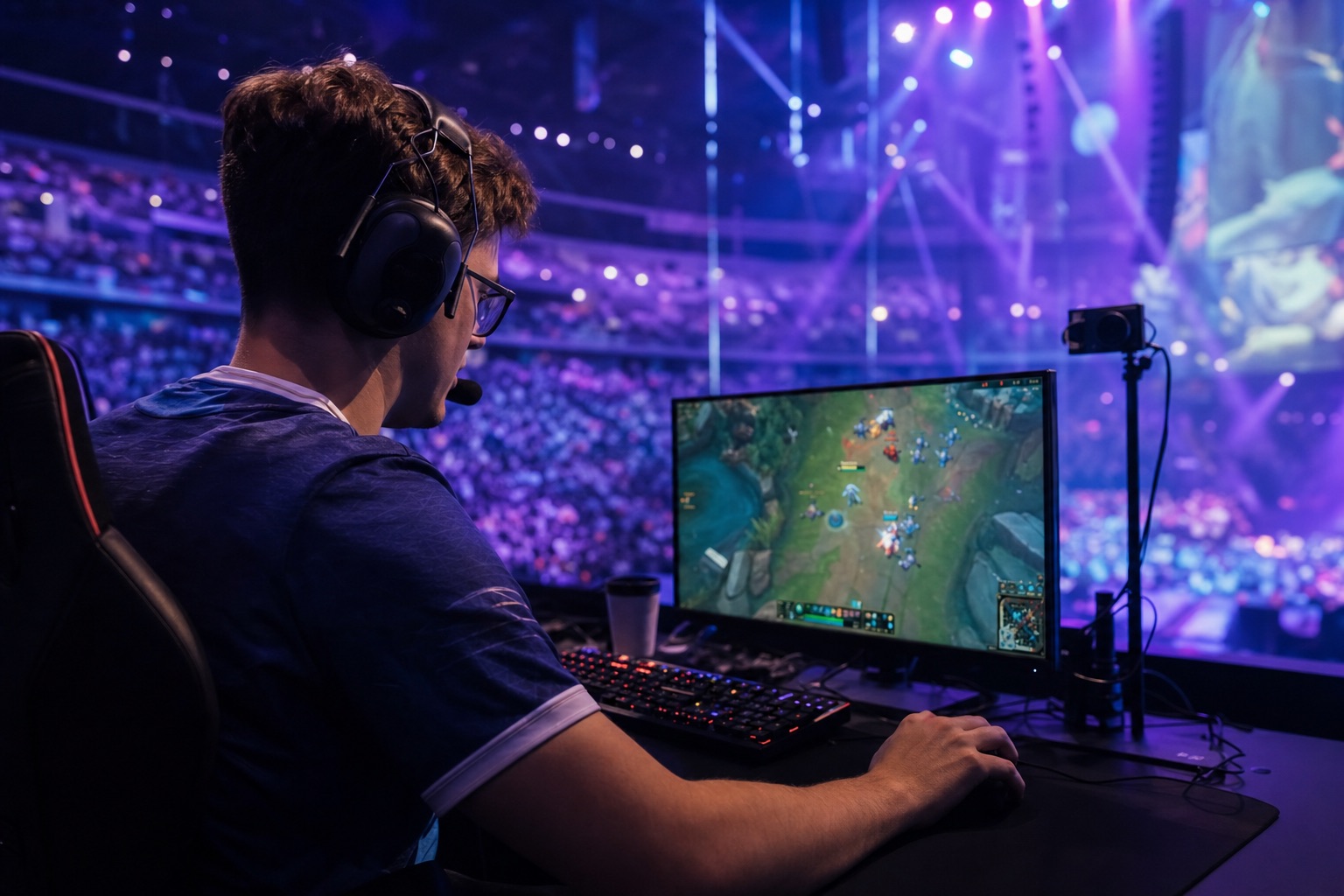 Competitive gamer using the eFuse platform at a tournament setup